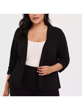 4X • Torrid • Black Open Front Drape Blazer with Three Quarter Sleeves